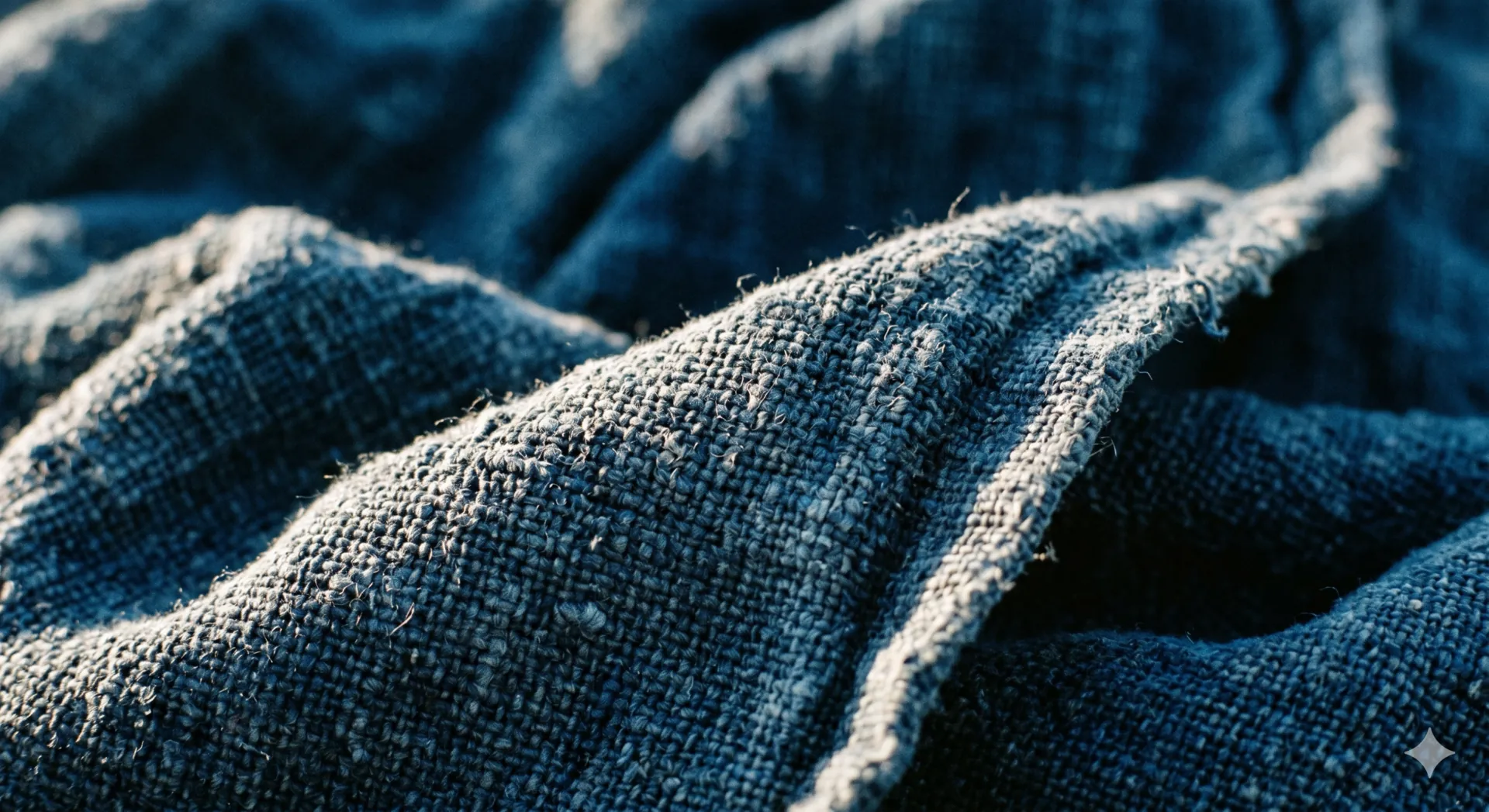 Close-up of woven indigo cotton fabric