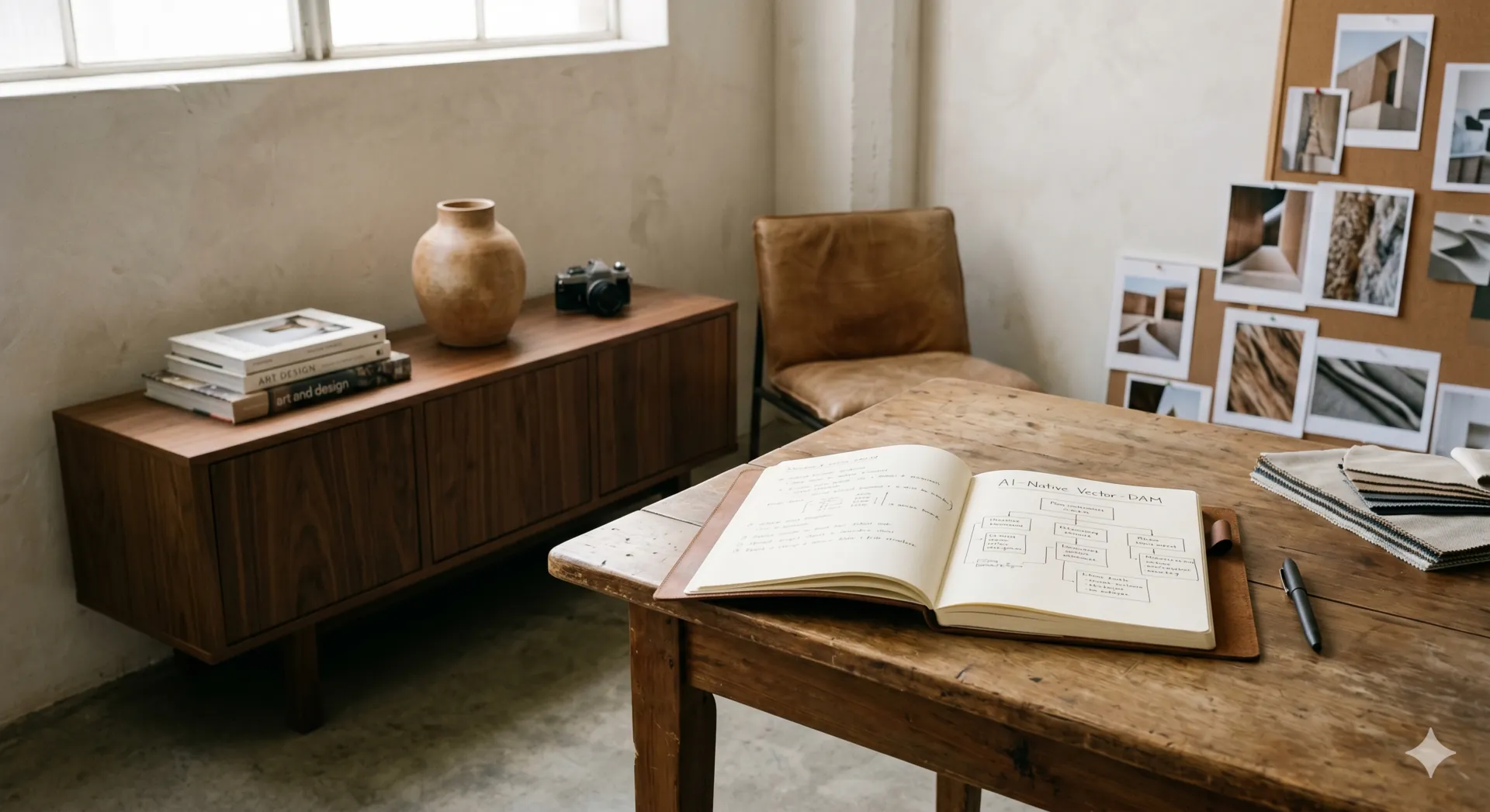 Minimal workspace with a laptop and notebook